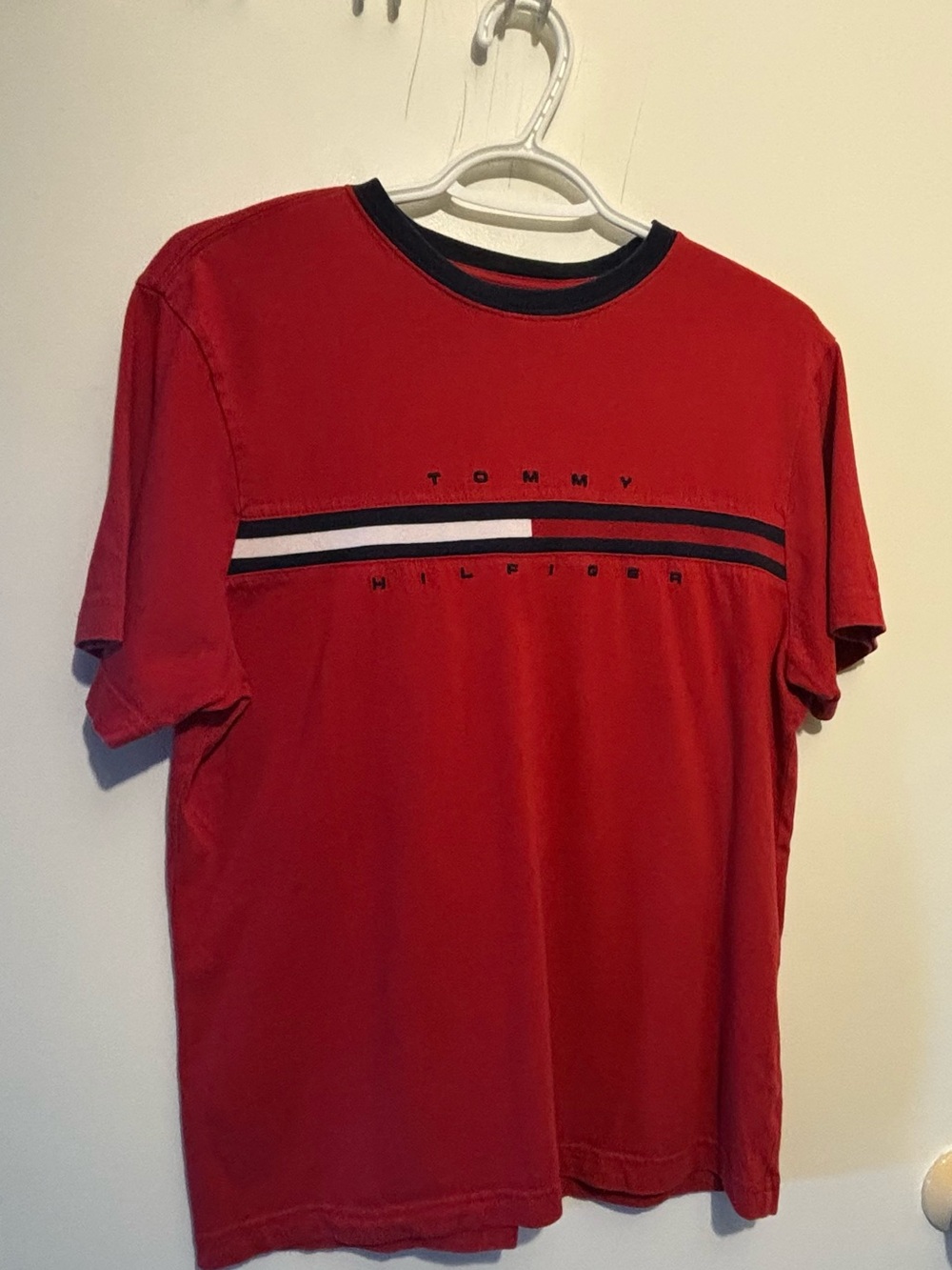 Tommy Hilfiger Red Short-Sleeve Logo Stripe Tee